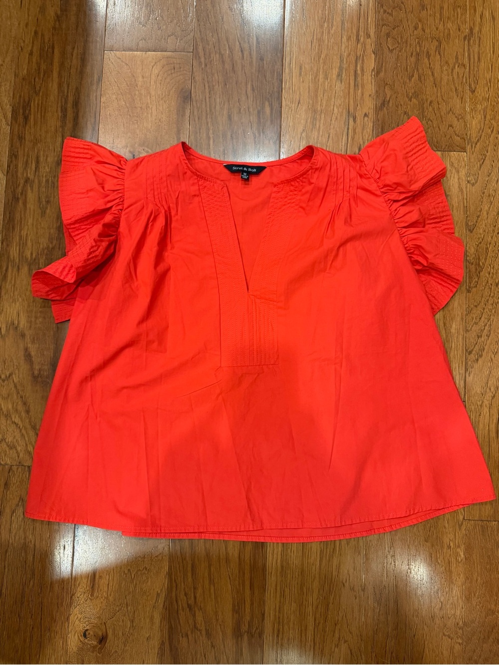 Bright Red Flutter Sleeve Pintuck Blouse by Strut & Bolt